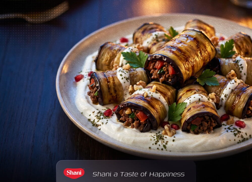 طرز تهیه رول بادمجان با سس ماست و گردو به روش شانی